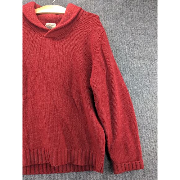L.L. Bean Men's 100% Shetland Wool Sweater Size L Red Elbow Pads - Picture 7 of 11